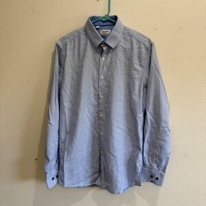 Duchamp London Mens Blue Geometric Diamond Print Tailored Fit Button Down Shirt